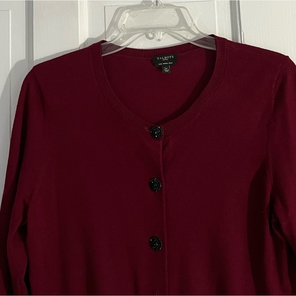 Talbots 100% Pure Merino Wool Button Front Cardigan Sweater Oxblood Size LP - Picture 5 of 14